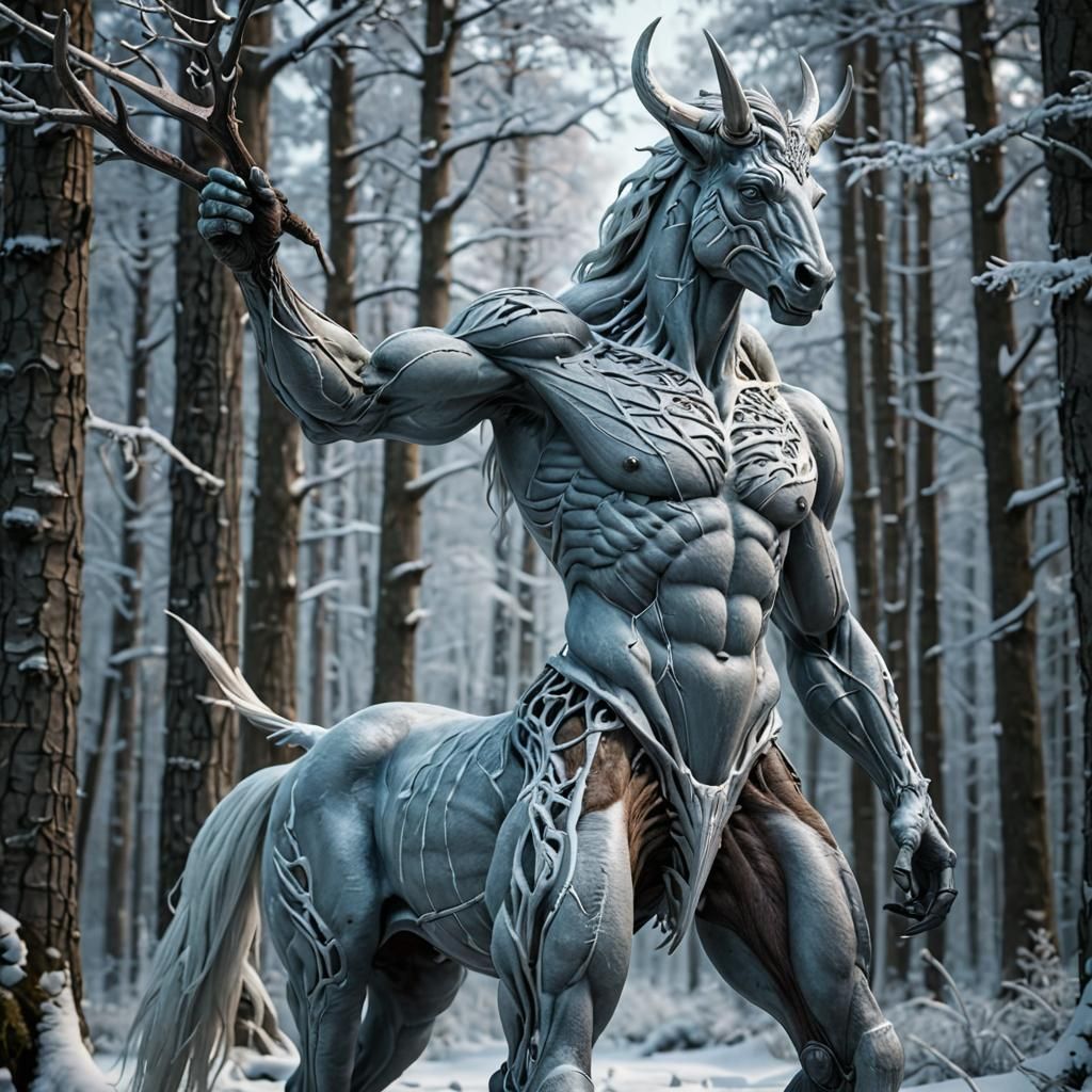 Centaur-like creature doubly mutated and frozen.