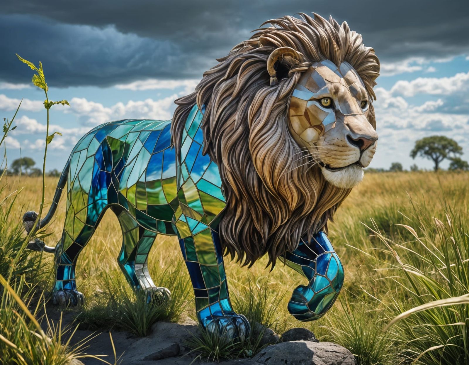 Vibrant Stained Glass Lion King