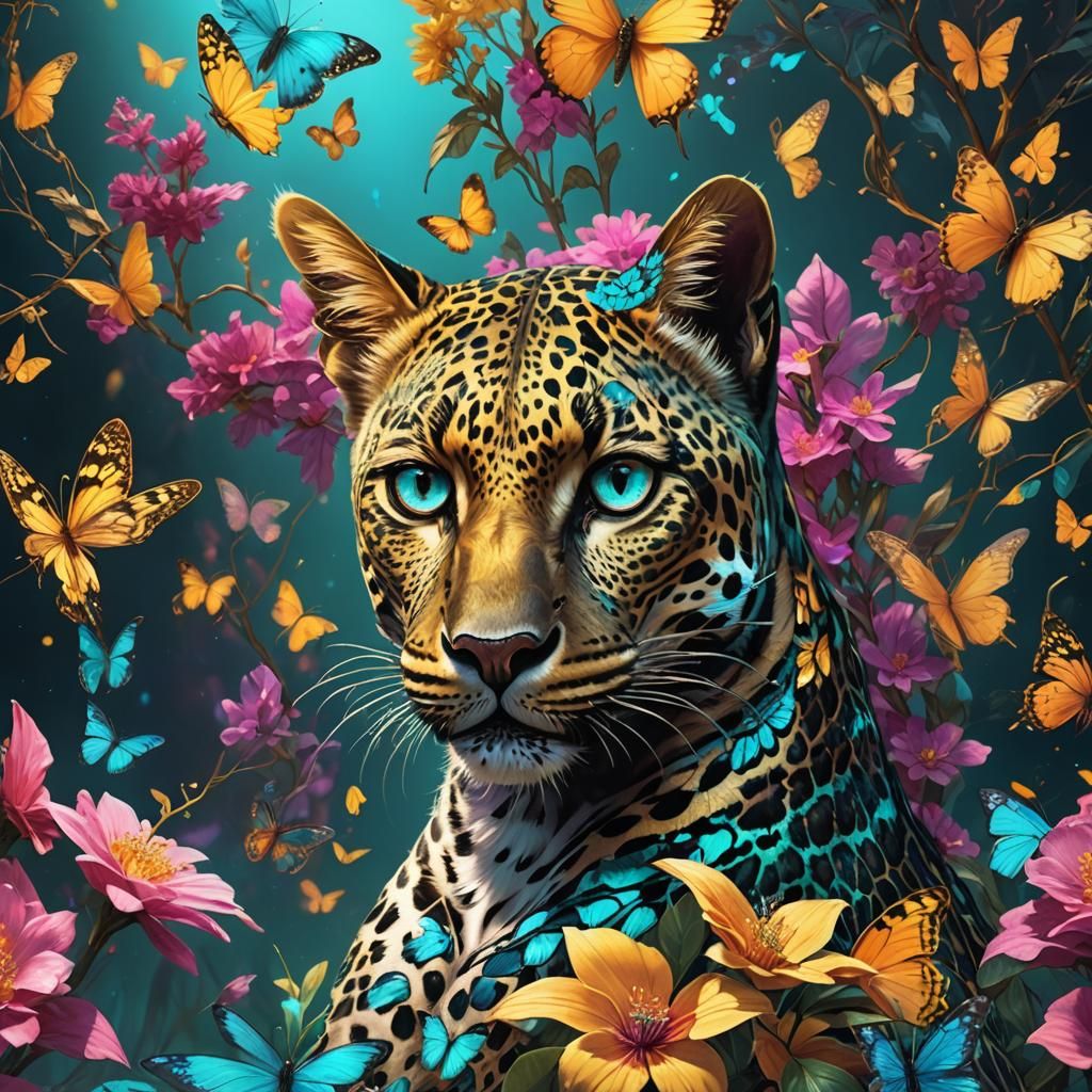 Leopard Butterfly on Iridescent Flower: Concept Art