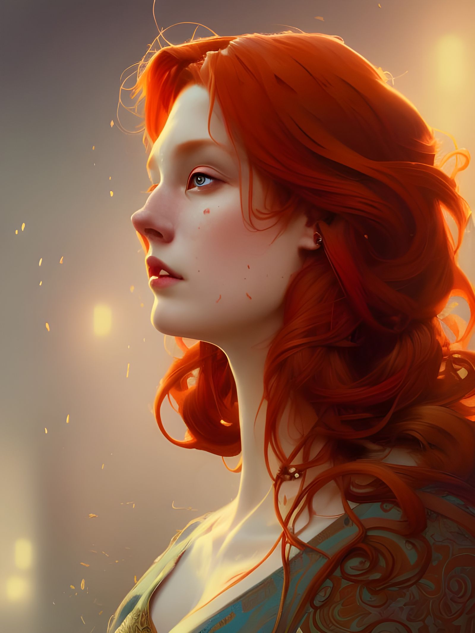 Redhead Kitsune Shopkeeper Portrait in Fantasy Style