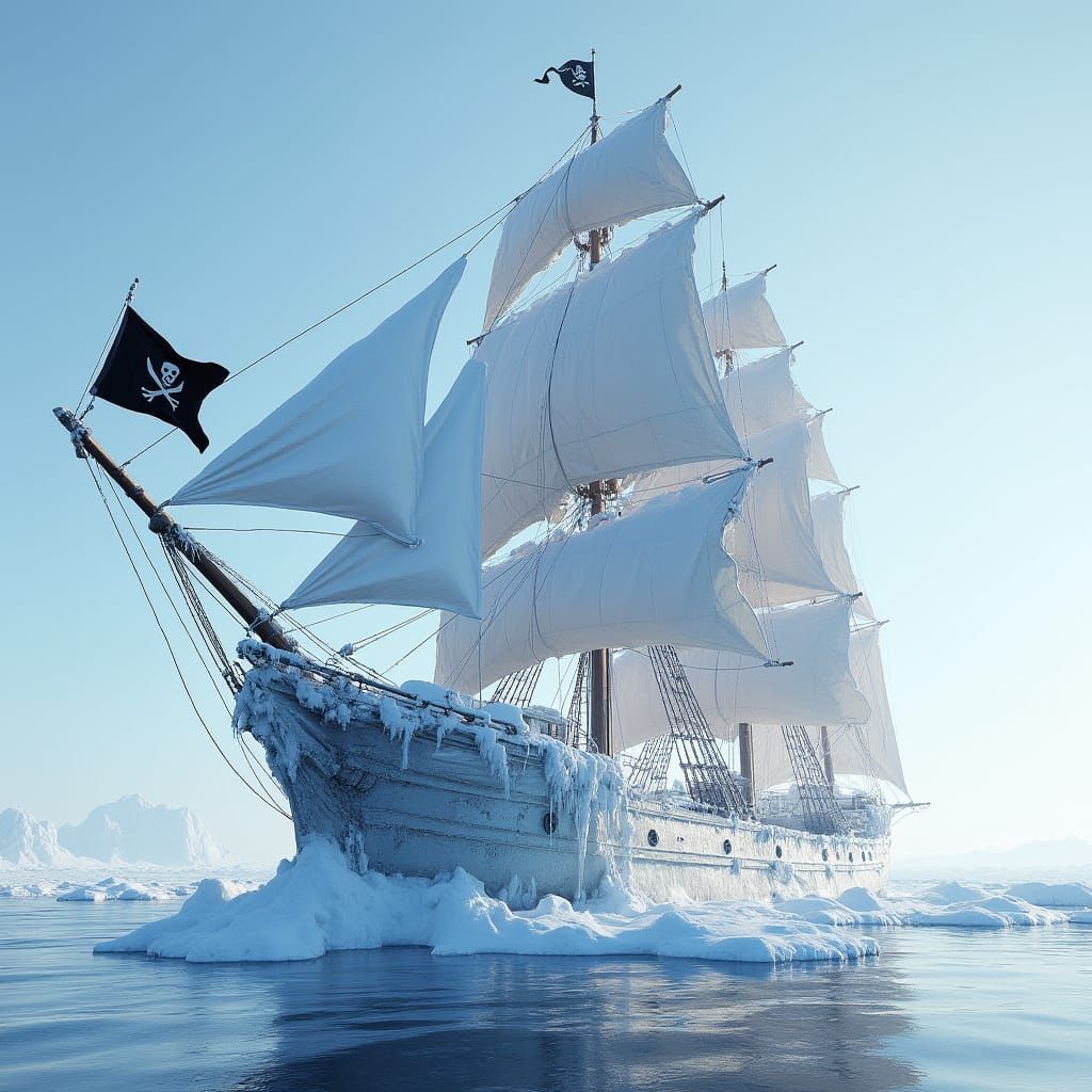 Majestic Sailing Vessel Frozen in Arctic Ice