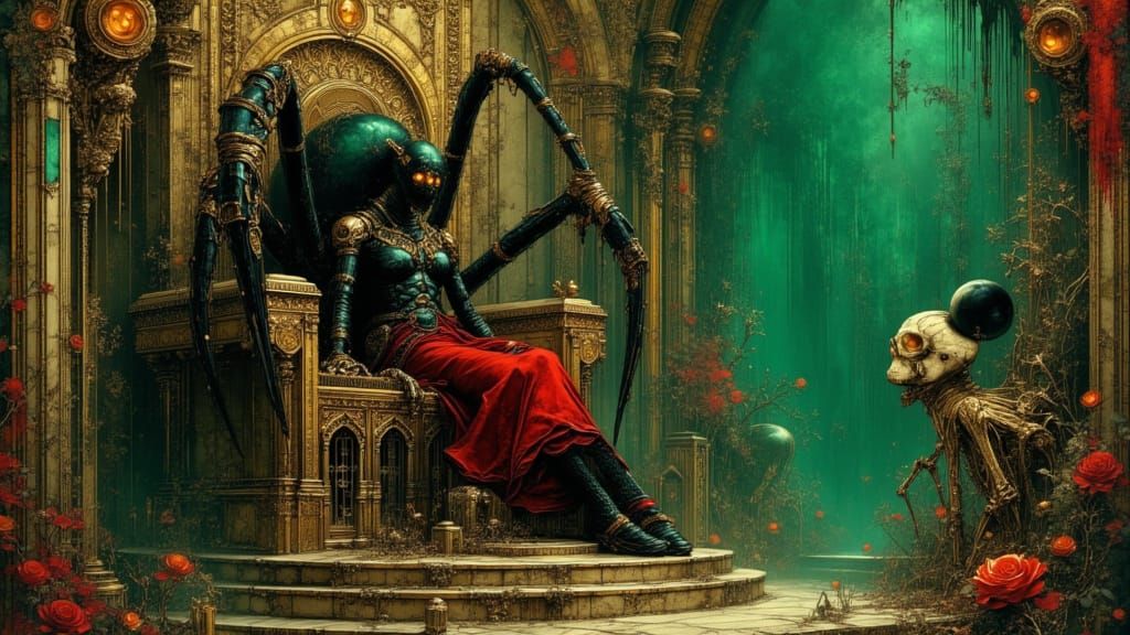 Gothic Spider Queen on Throne with Baroque Details