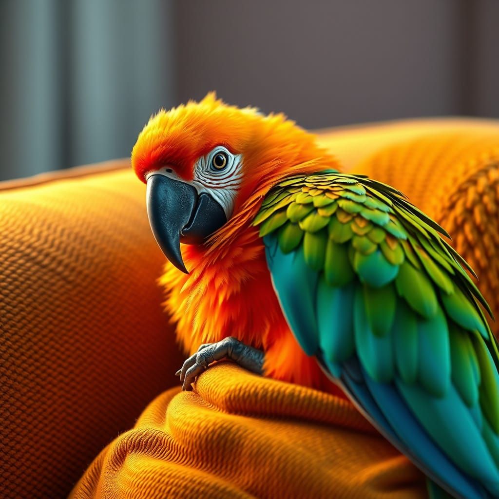 Exotic Bird's Cozy Embrace in Warm Lighting