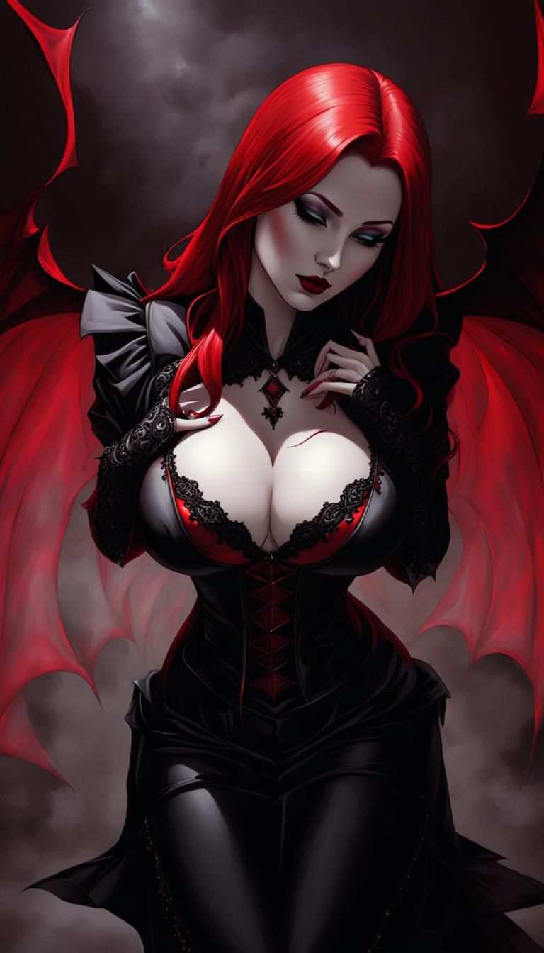 Redhead Vampire in Gothic Setting