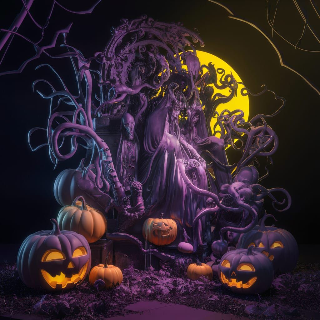 Dark Halloween Fantasy Art in Art Nouveau Style