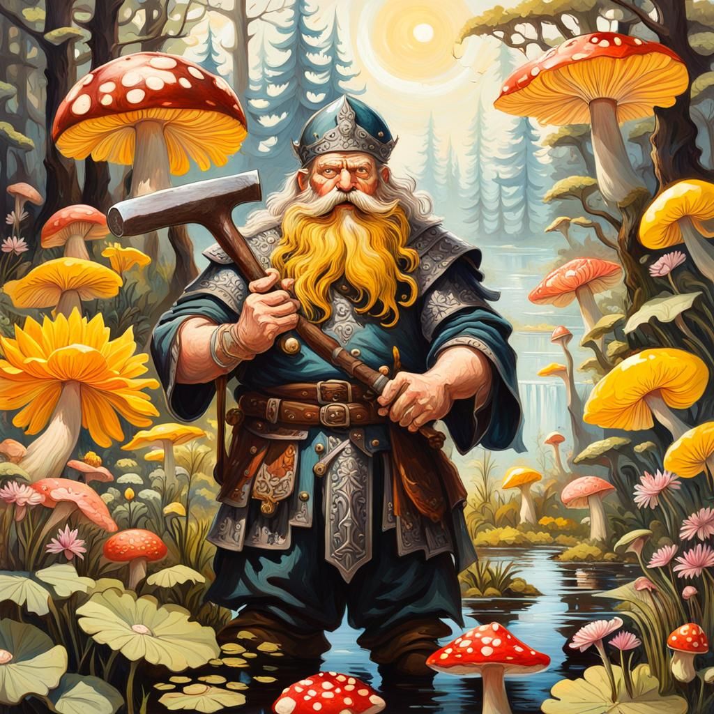 Dwarf Warrior in a Cottagecore Chrysanthemum Garden