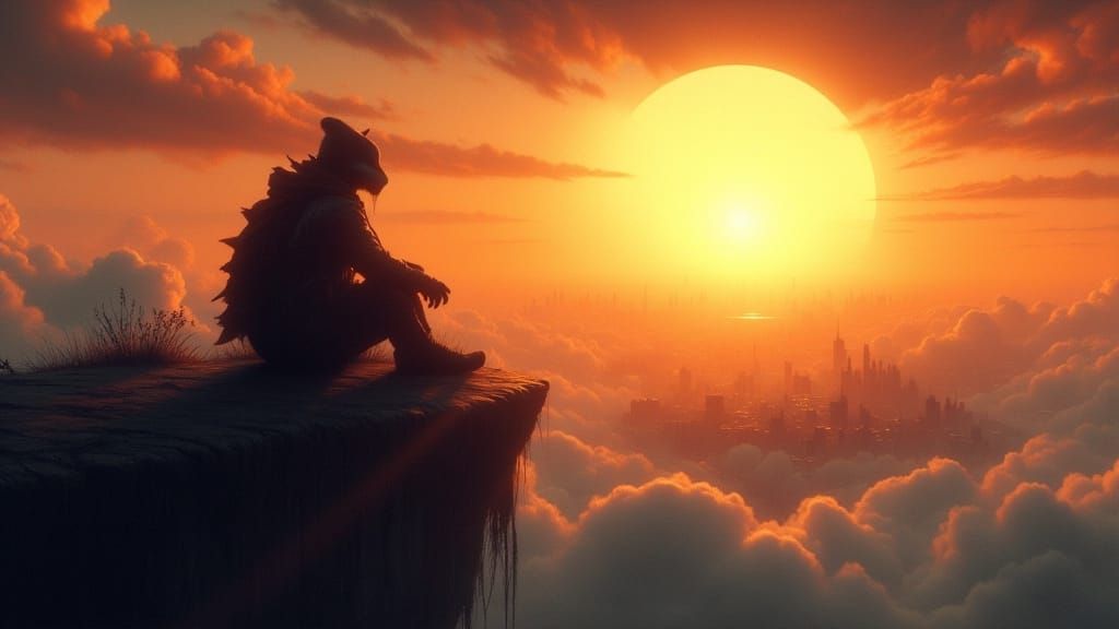 Neo-Gothic Sunset: City Gazer Contemplates Future