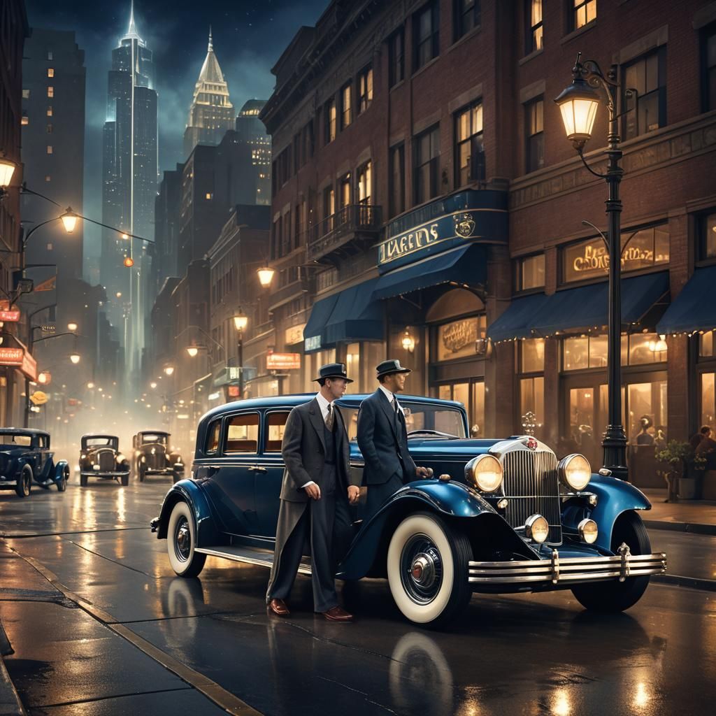 1930s Packard in Mystical Cityscape