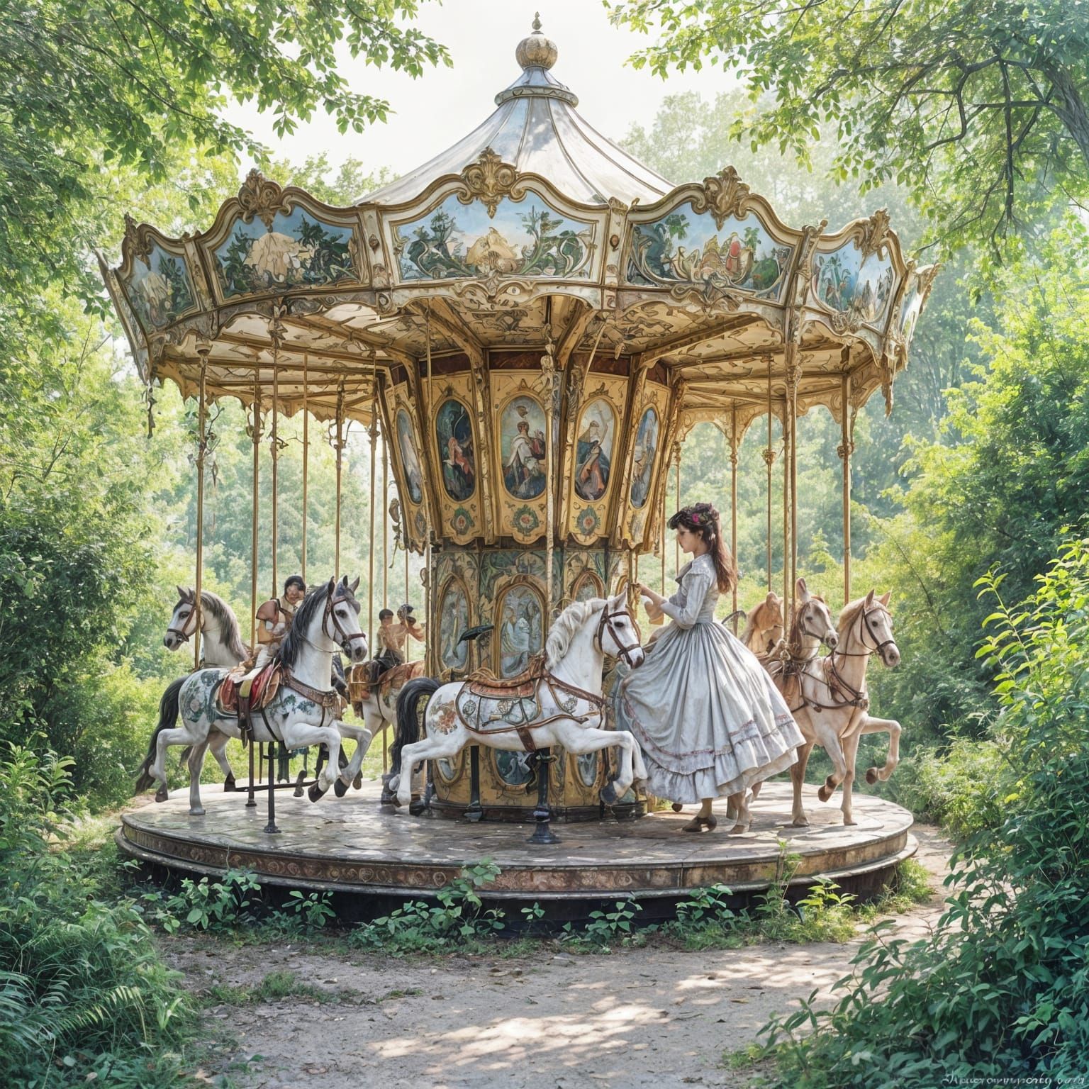 Abandoned Carousel in Overgrown Victorian Garden