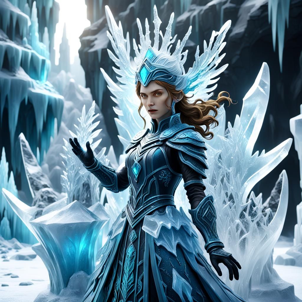 Intricate Ice Woman Sculpture: Detailed Matte Painting