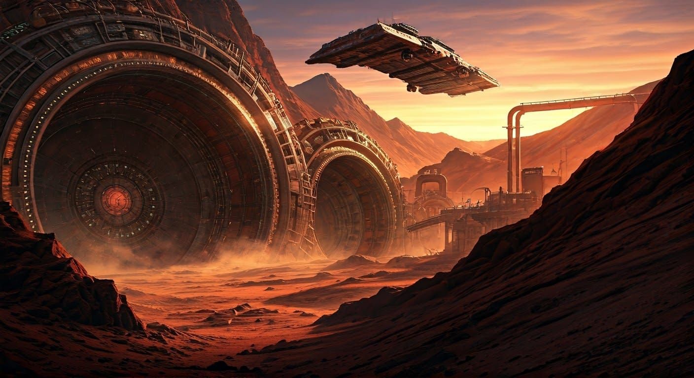 Industrial Offworld Colony at Binary Sunset