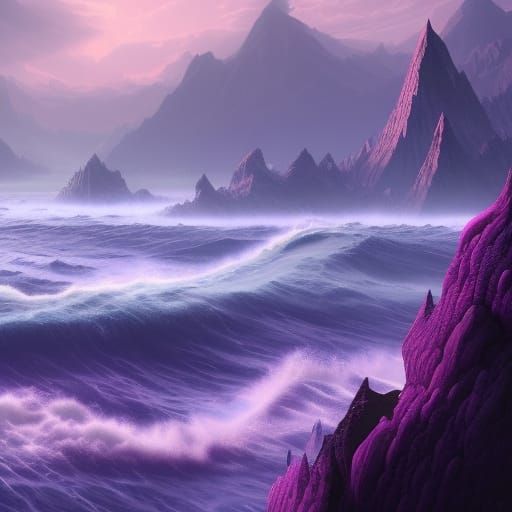 Purple Ocean Meets Indigo Shore: Fantasy Concept Art