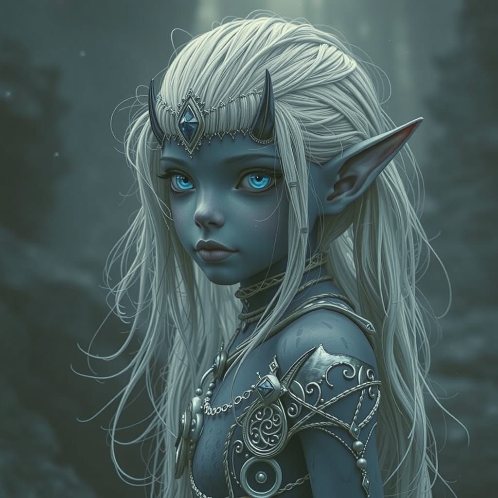 Black Elf With White Hair And Blue Eyes In Dark Fantasy Real...