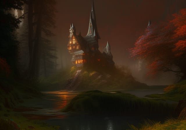 Witch and Castle Portrait in Ethereal Fantasy Style