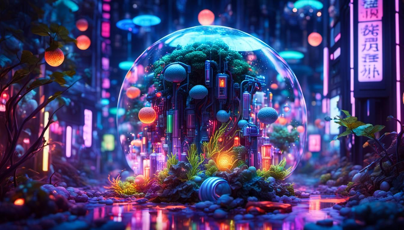 Synthetic Lifeforms on Artificial Planet in Pastel-Futurism