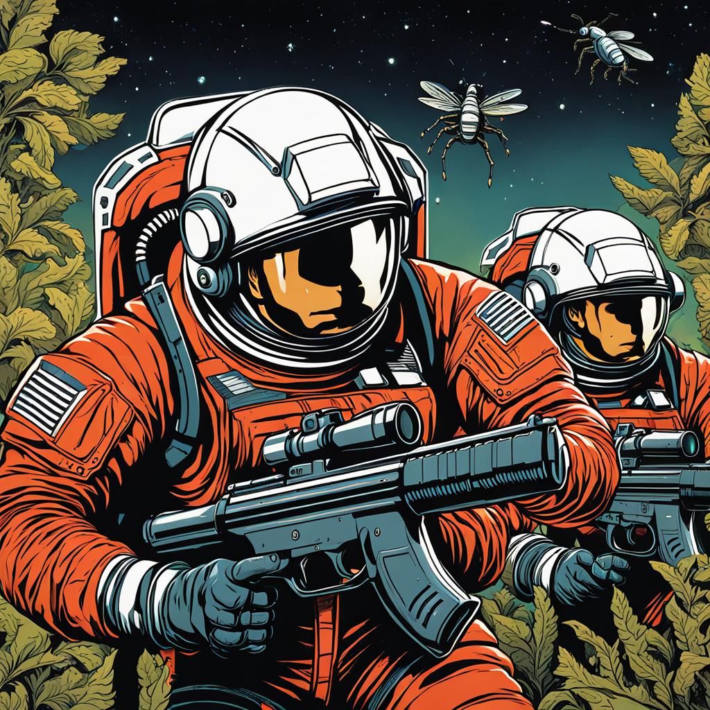 Astronauts Versus Bugs: An Intergalactic Battle Scene