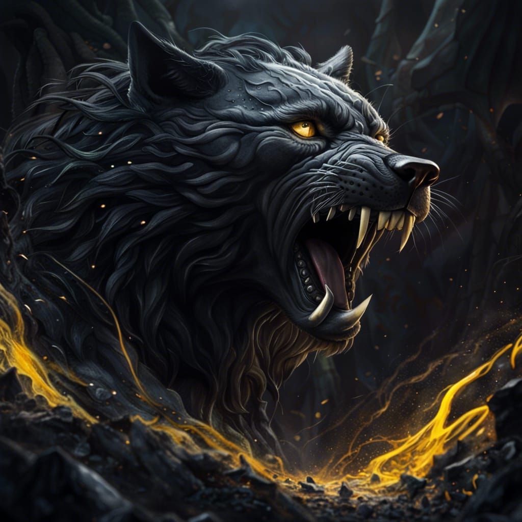 Intimidating Black Wolf with Yellow Eyes, Digital Art