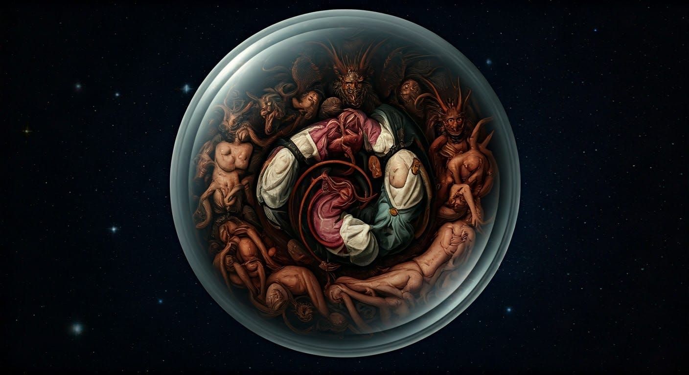 Ethereal Orb Containing Hellish Realm in Cosmos