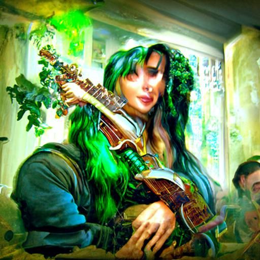 Half-Elf Bard in Tavern: Kinkade Style