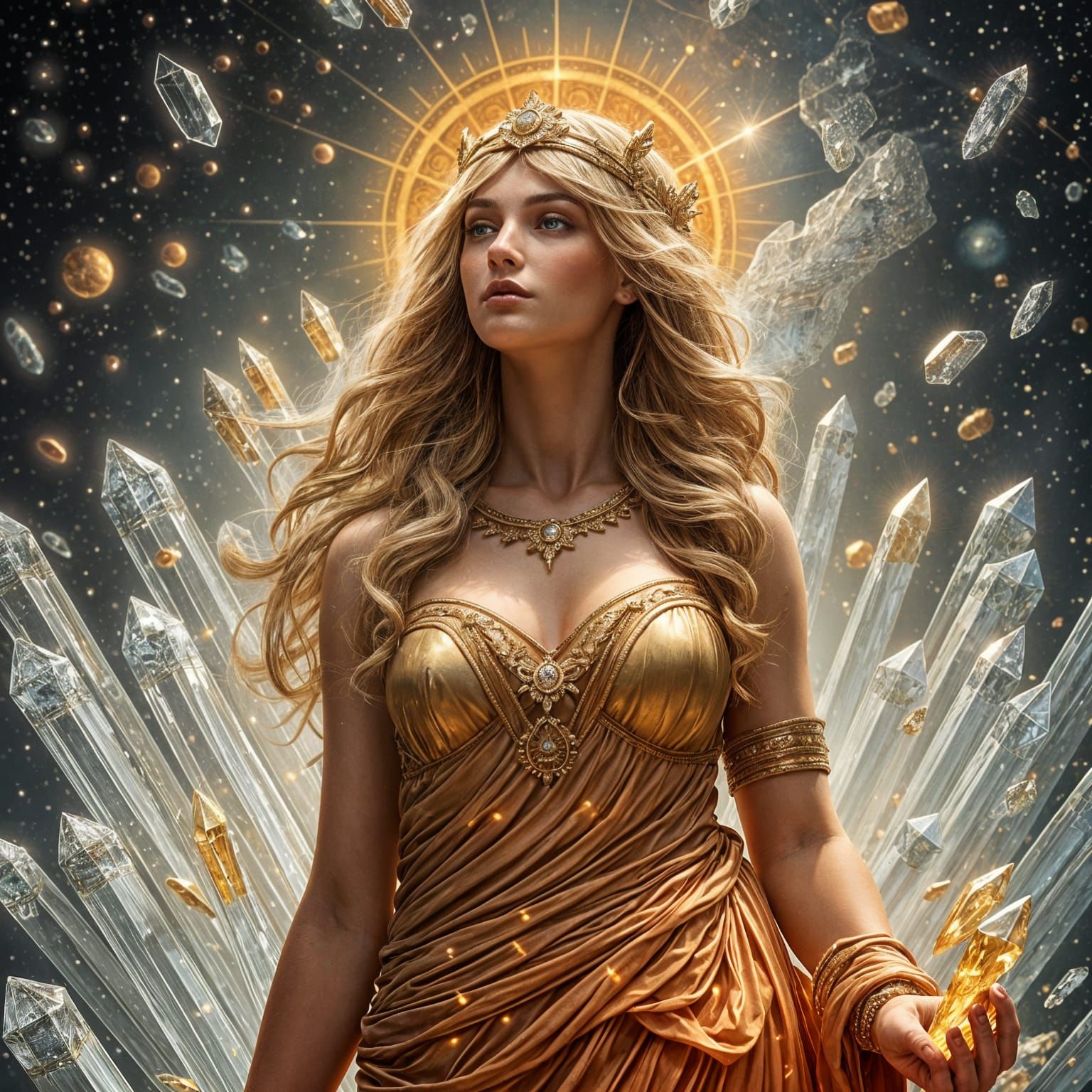 Goddess Amidst Celestial Crystals