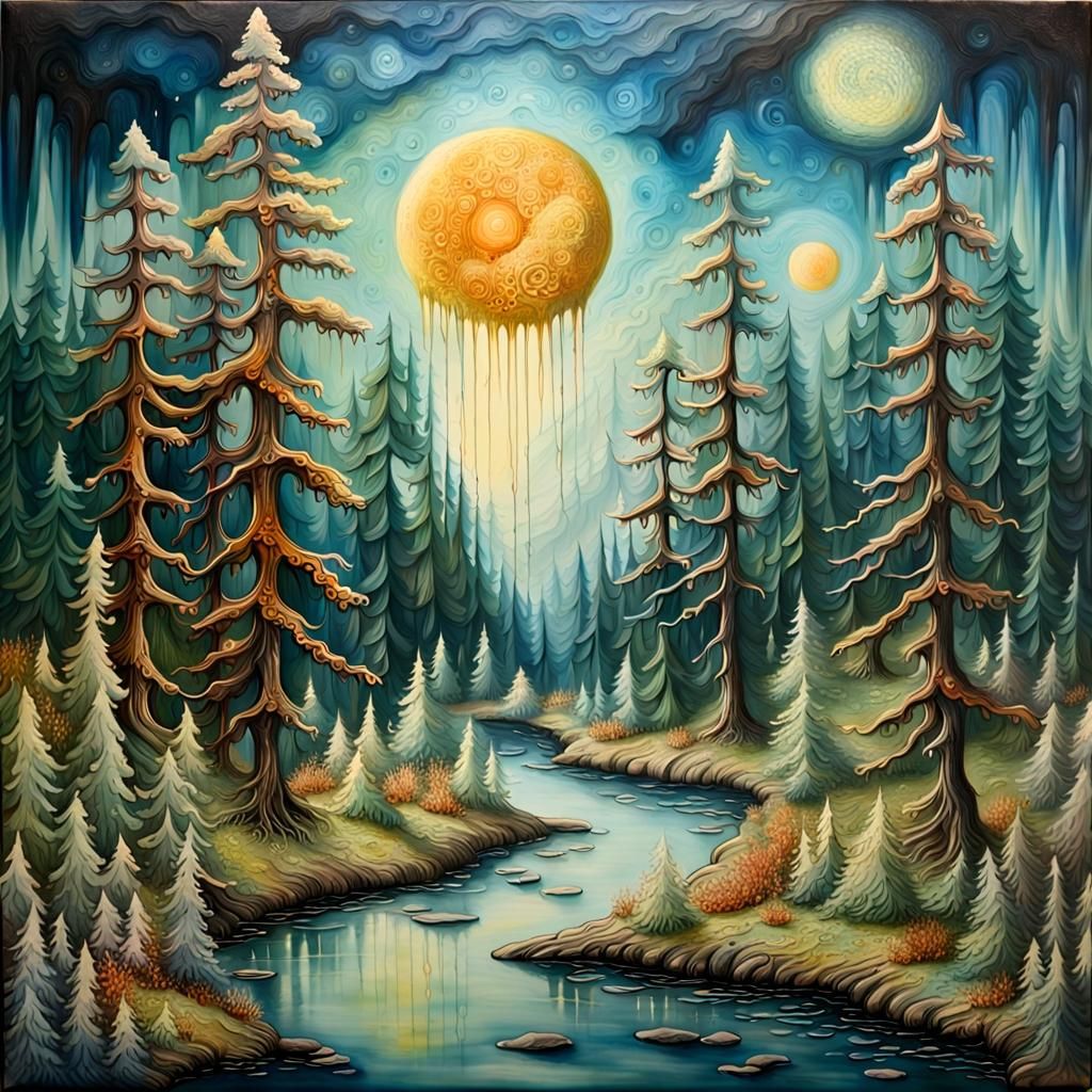 Melting Forest Drips into Celestial River: Encaustic Paintin...