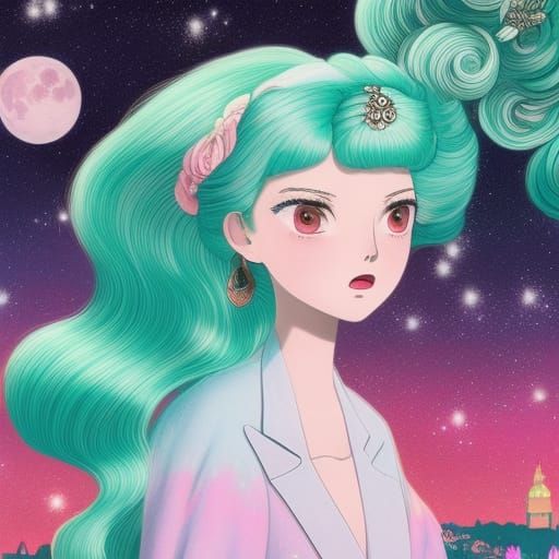 Cotton Candy Fashion Lady in Studio Ghibli Style