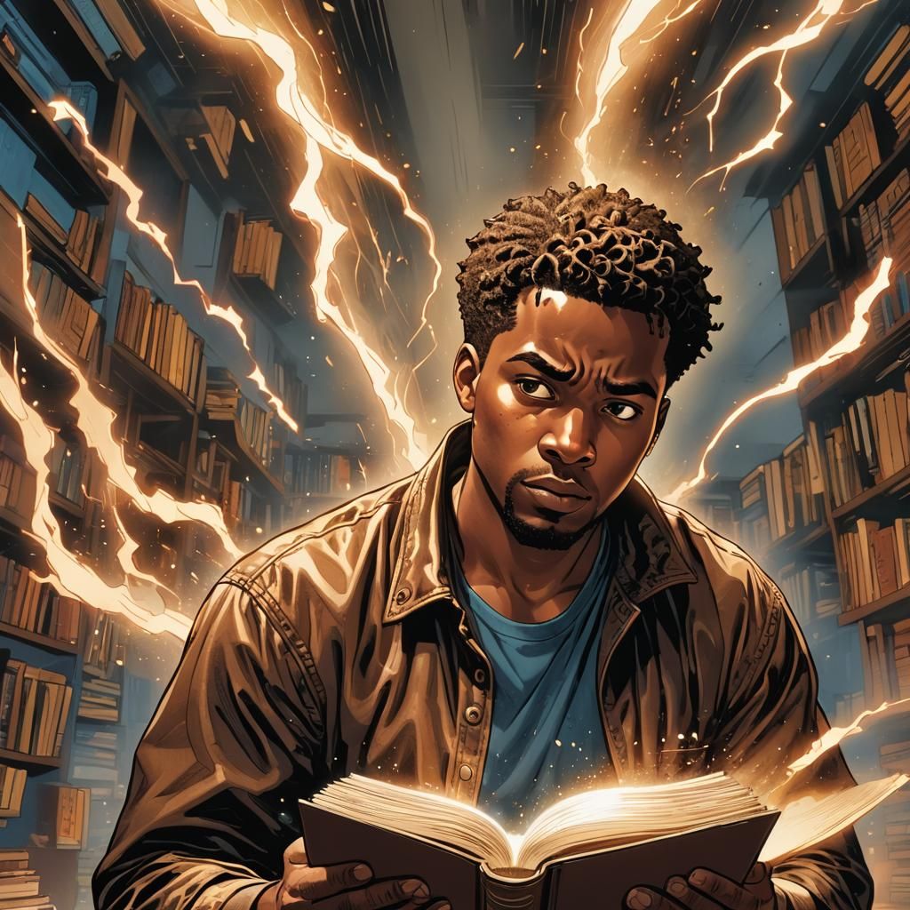 Man Opening Book with Light: Comic Book Art