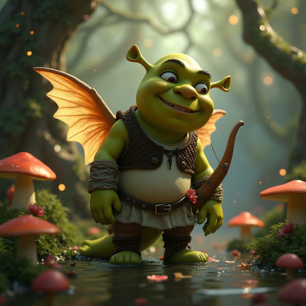 Shrek as Cupid in a Glowing Swamp