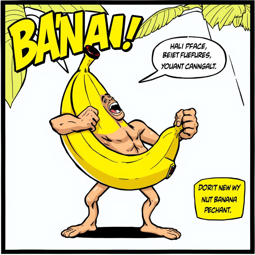 Humorous Comic of a Muscular Banana Character