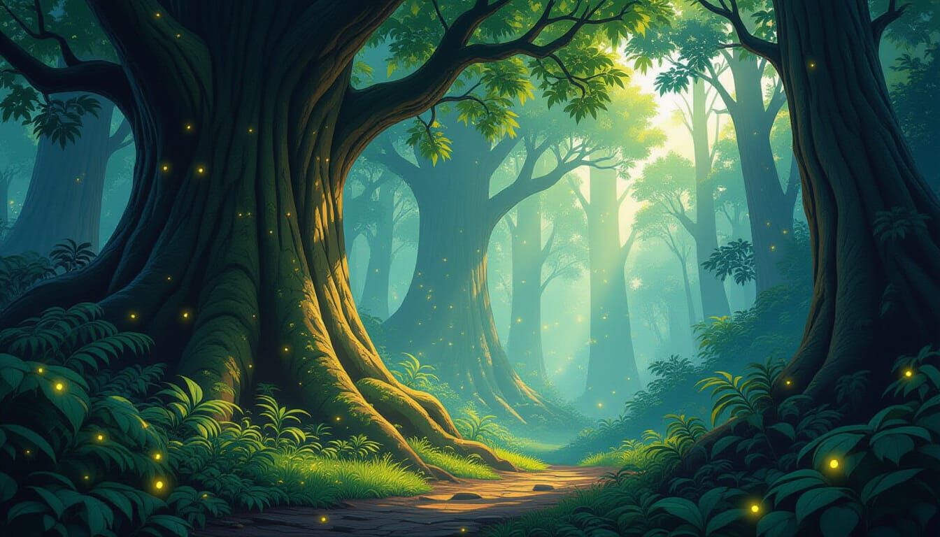 Enchanted Elven Forest Landscape in Fantasy Style