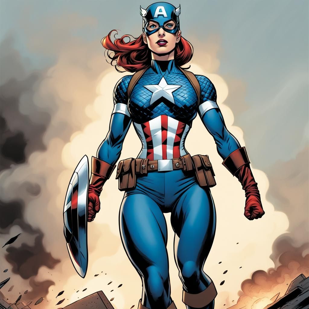 Female Captain America in Matt Baker Comic Style