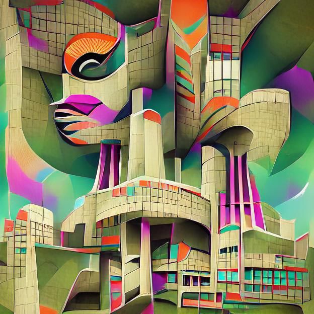 Psychedelic Fantasy Brutalist Art Deco Illustration