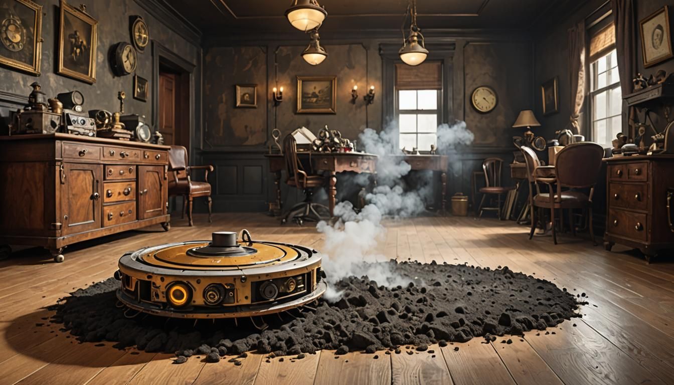 Steampunk Roomba Leaving Soot Trail