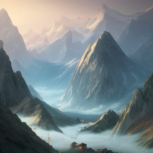 Misty Mountain Landscape with Volumetric Lighting
