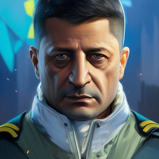 President Zelensky Portrait in Hyperdetailed Digital Art