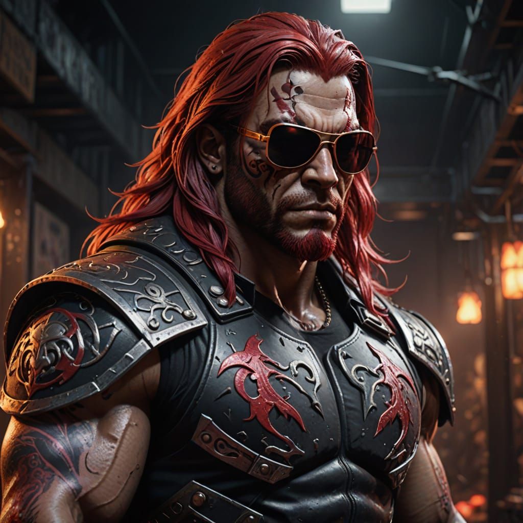 Dark Fantasy Wrestler Concept Art in Metallic Hues