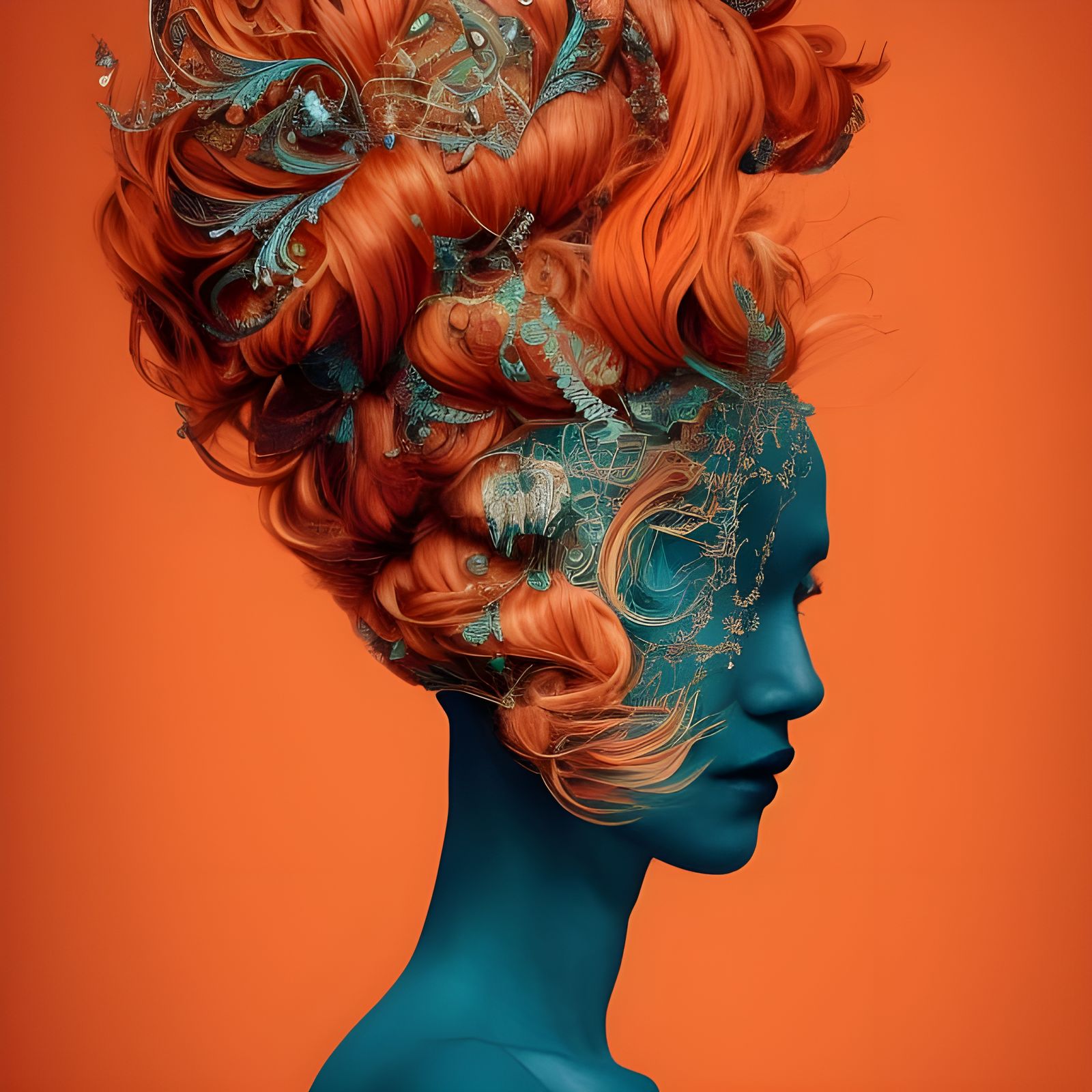 Teal Fractal Queen Portrait in Fine Art Style