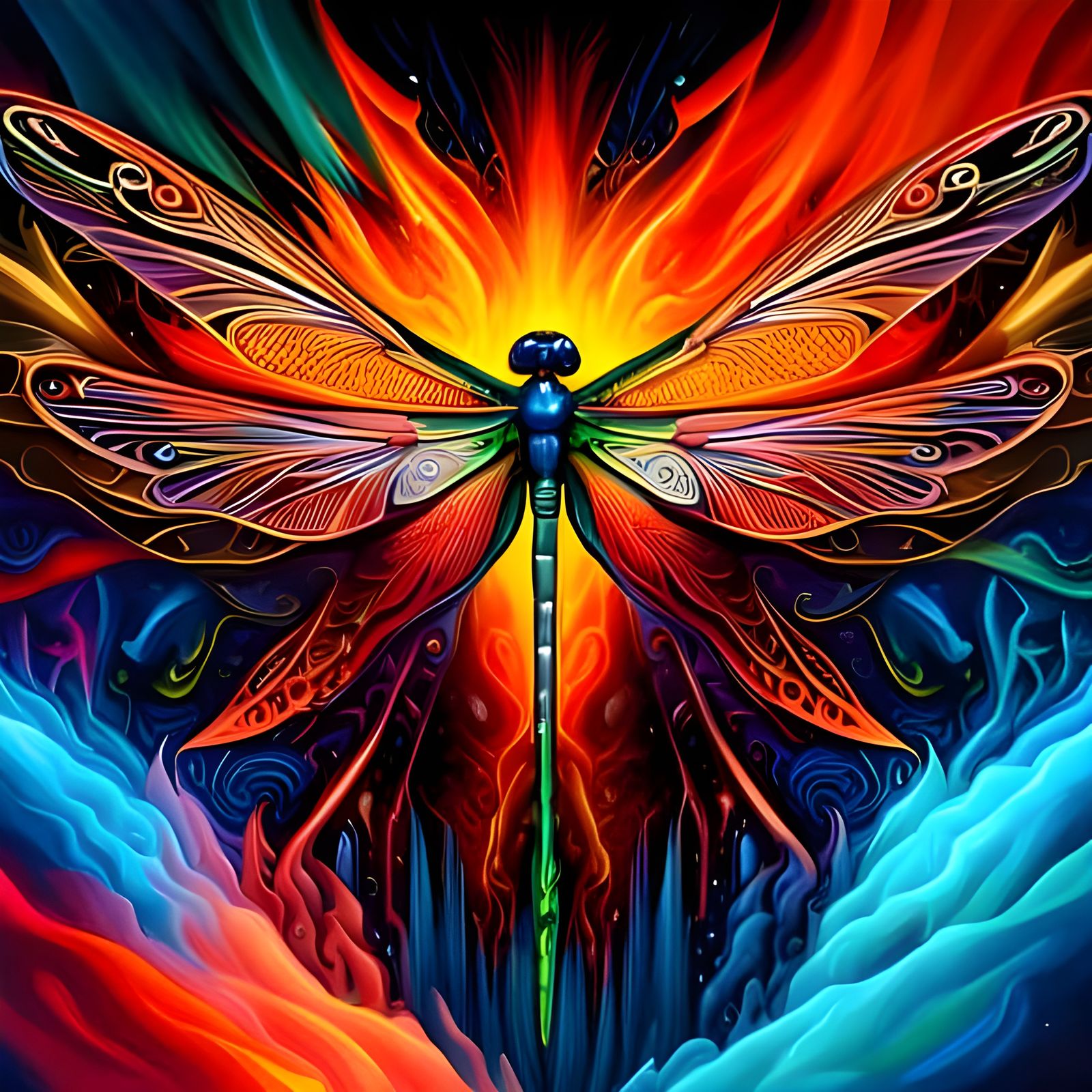 Chinese Mythology Dragonfly: Fiery Digital Art