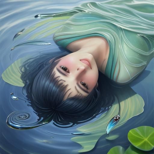 Surreal Woman's Face Reflected in Water