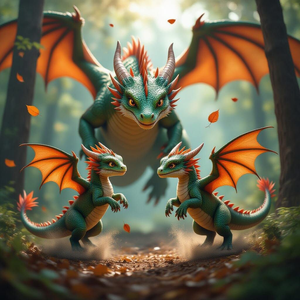 Majestic Mother Dragon Watches Baby Dragons Play