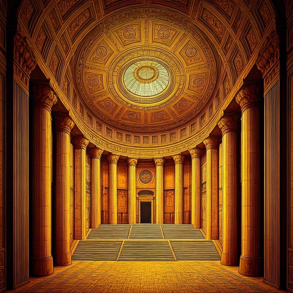 Detailed Painting of the Temple's Architectural Layout