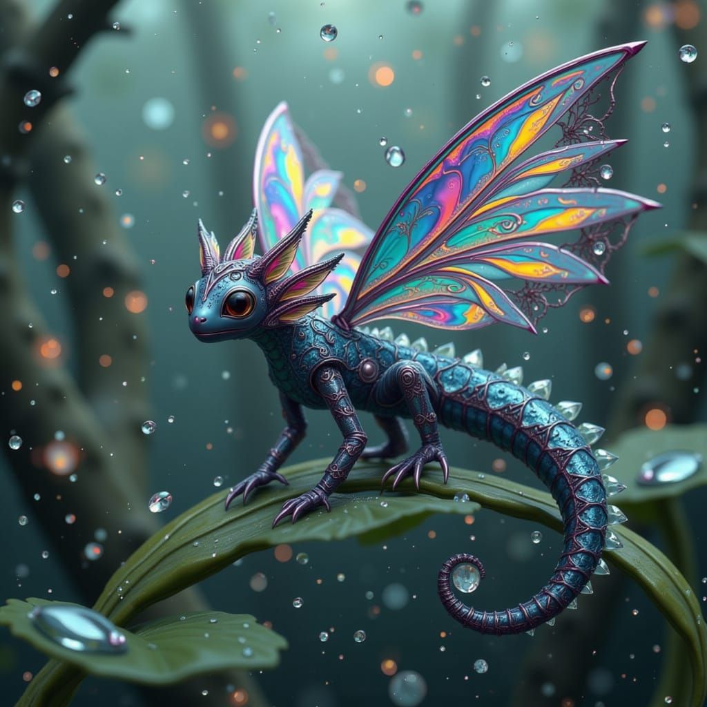 Iridescent Dragon in Dreamlike Labyrinth: Ethereal Art