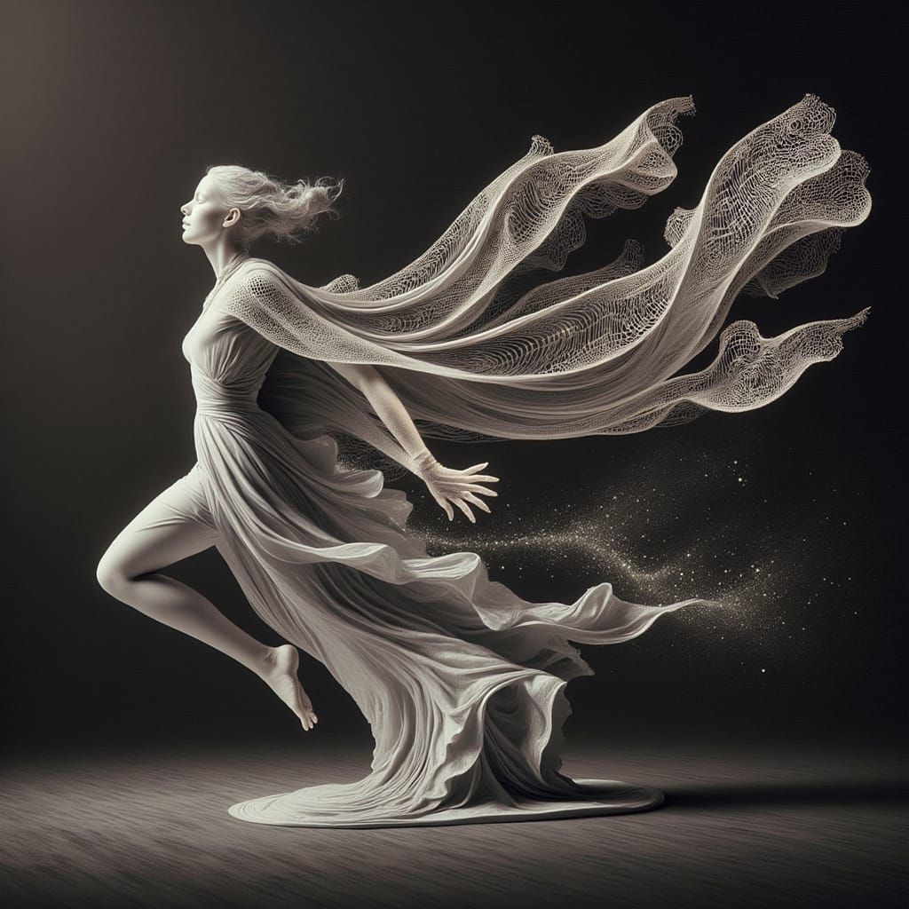 Surreal, Weightless Figure in Ethereal Dance, 3D Rendered Ar...