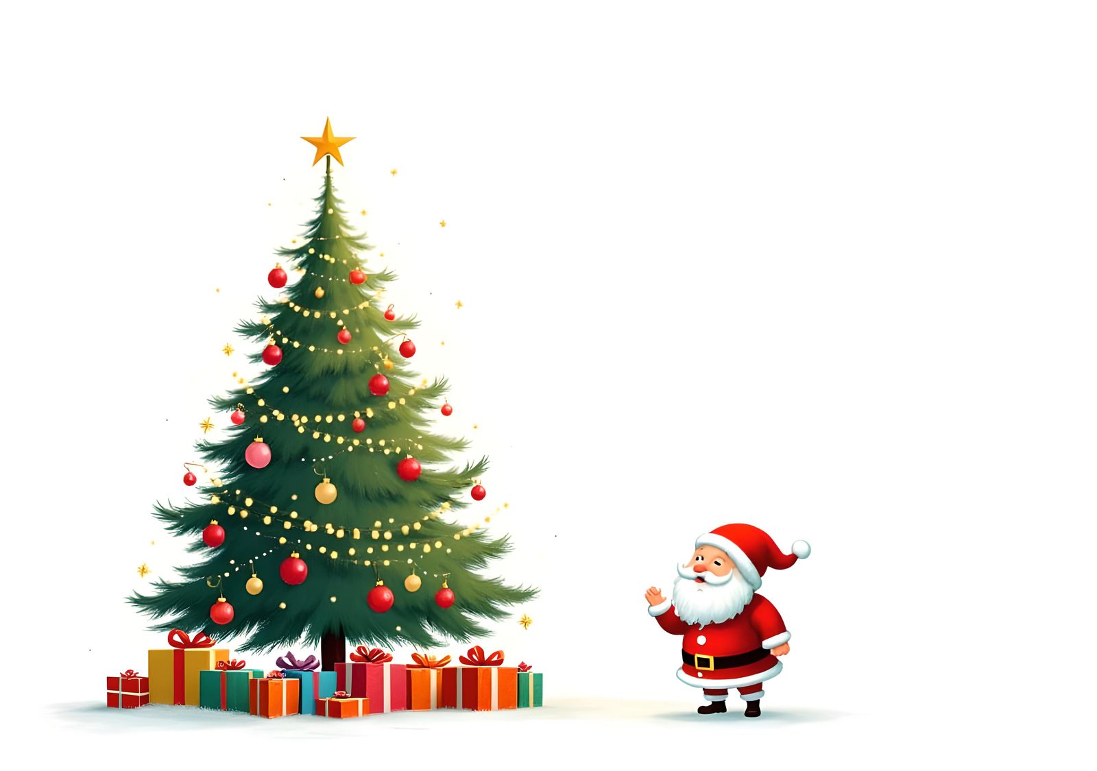 Christmas Tree with Santa and Gifts on White
