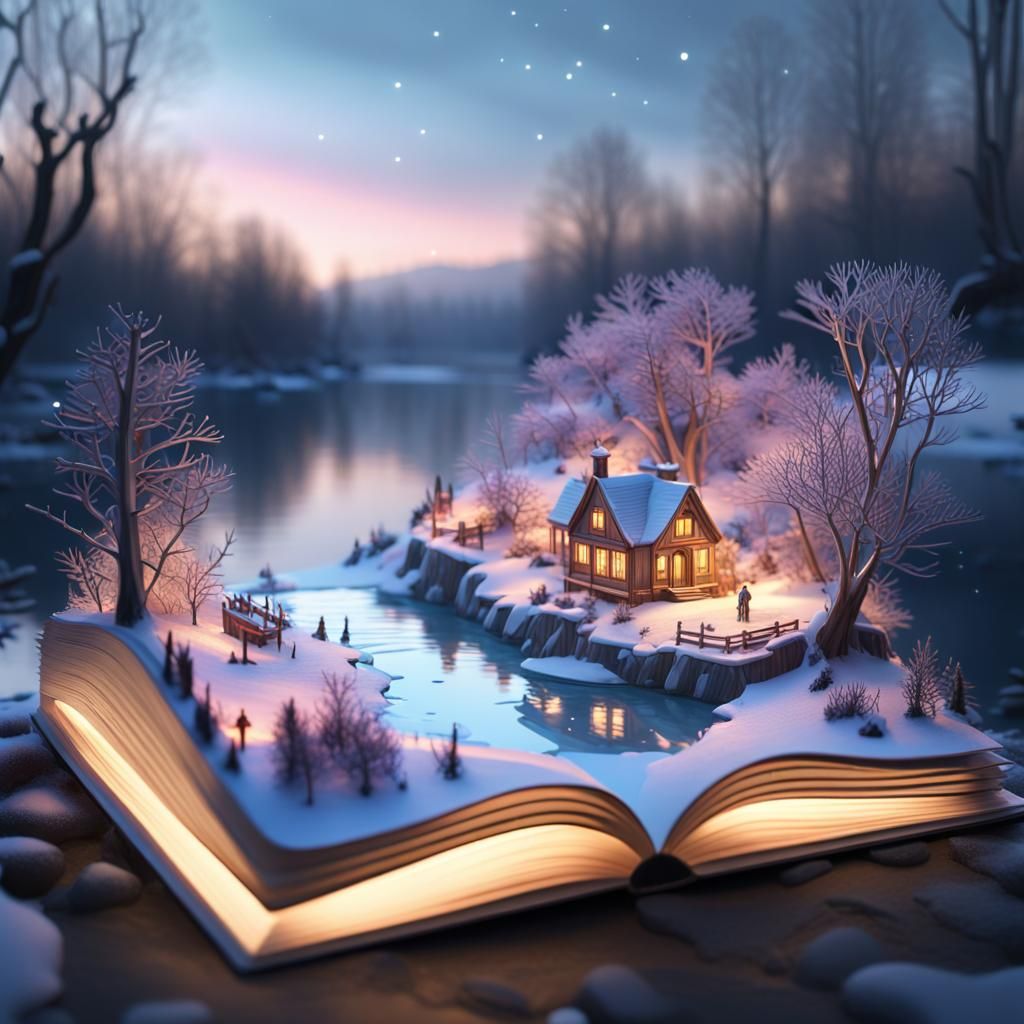 An Illustration of a winter riverscape