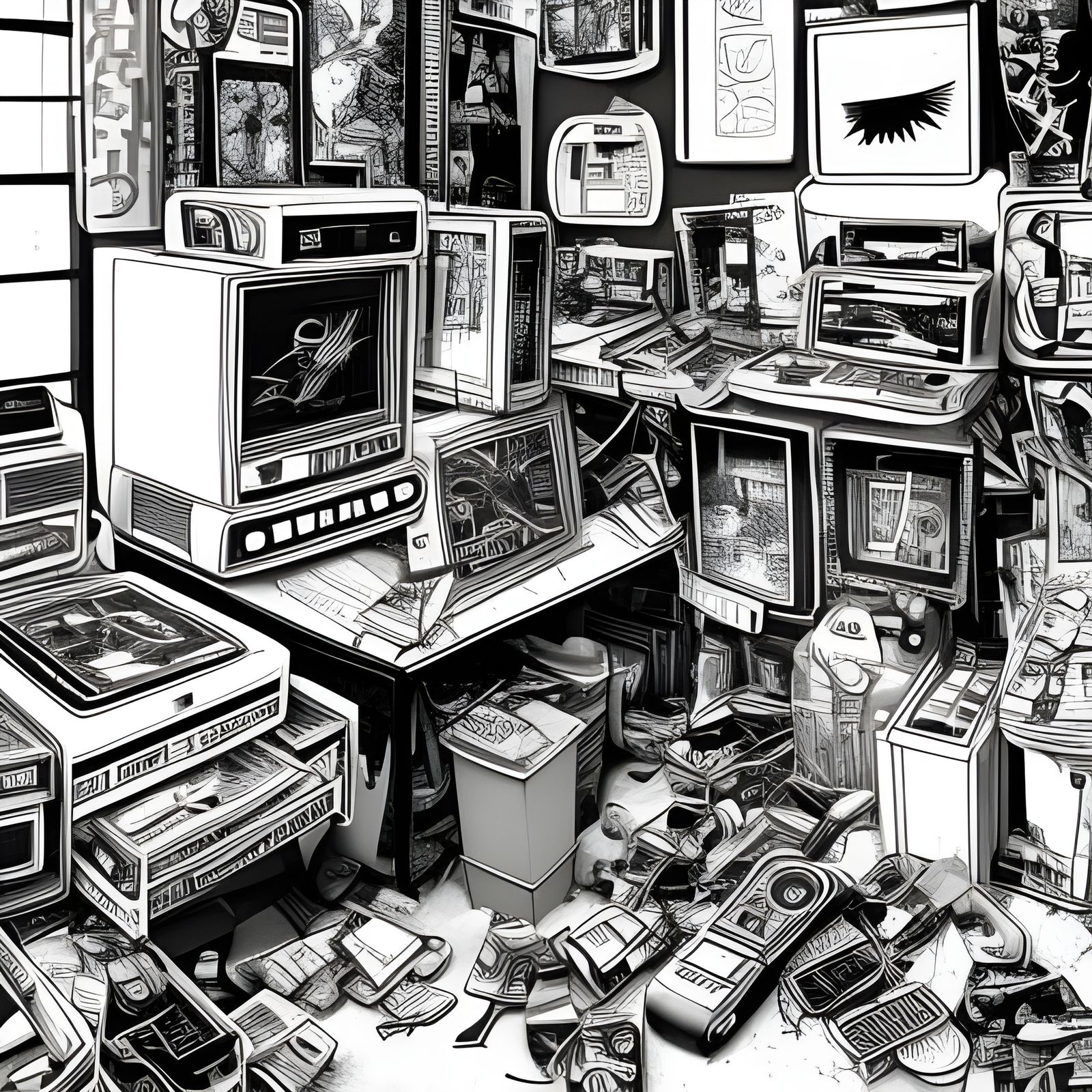 Retro Game Tech Collector's Room: Pencil Sketch