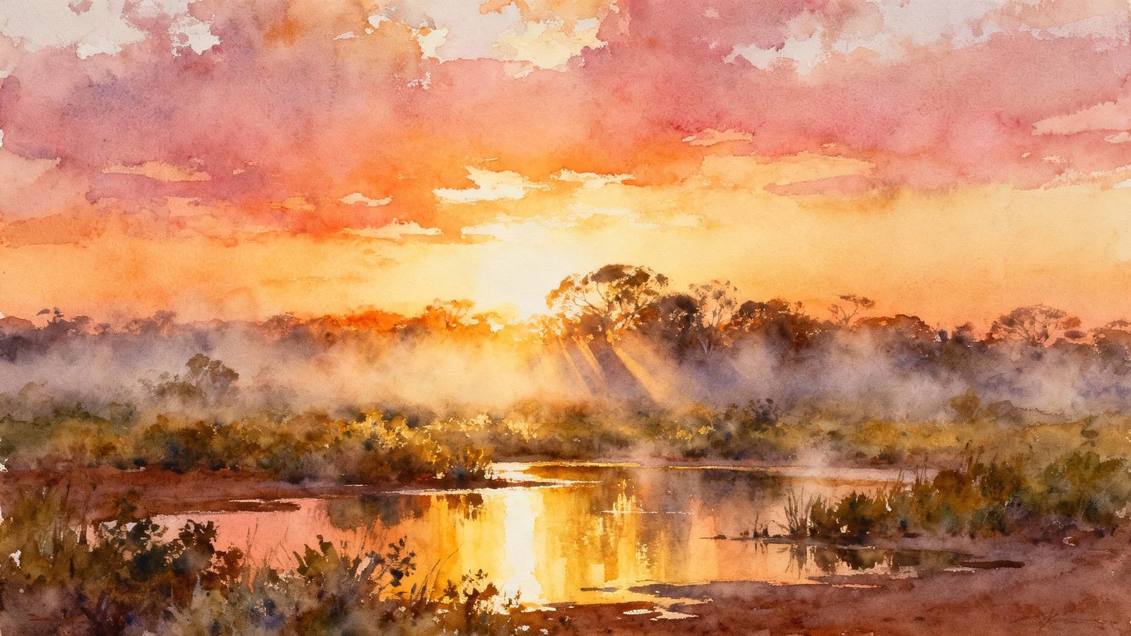 Australian Outback Sunrise Watercolour Painting