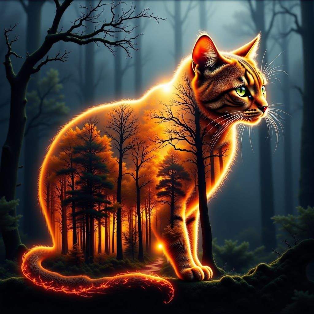 Autumn Forest Cat Luminous Drawing