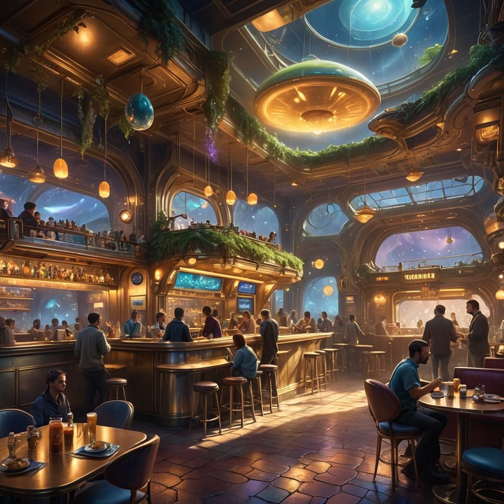 Alien Cafe-Bar with Gravity-Defying Snacks in Ethereal Style