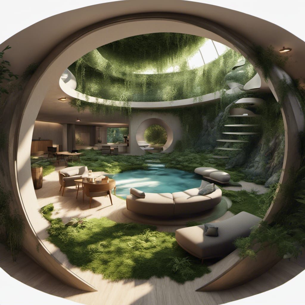 Underground Circular House with Lush Interior in 3D